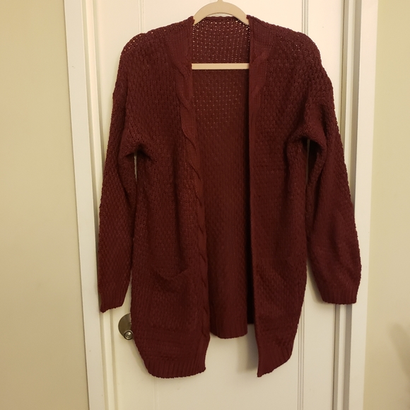 Long Sleeve Sweater Cardigan Open Front Cable Knit - Picture 4 of 5